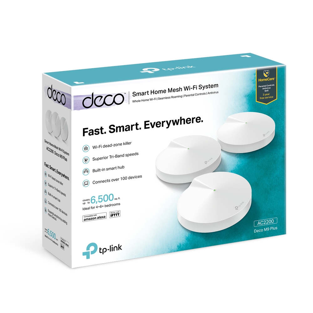 TP-Link Deco M9 Plus AC2200 Smart Home Mesh Wi-Fi System, 3-Pack